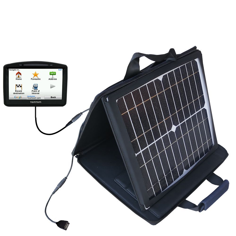 Gomadic SunVolt High Output Portable Solar Power Station designed for the TomTom GO 940 - Can charge multiple devices with outlet speeds