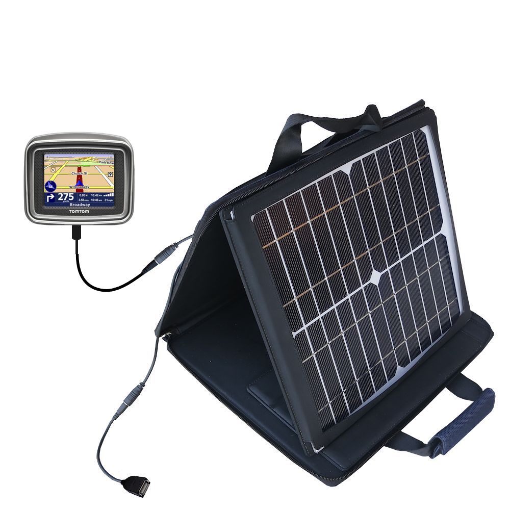 SunVolt Solar Charger compatible with the TomTom RIDER 2nd edition and one other device - charge from sun at wall outlet-like speed