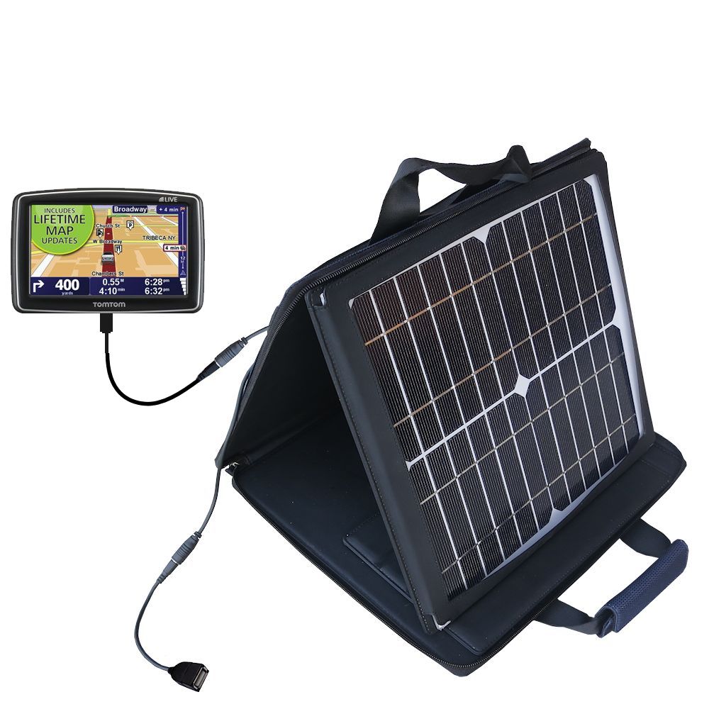 Gomadic SunVolt High Output Portable Solar Power Station designed for the TomTom XL 340 - Can charge multiple devices with outlet speeds