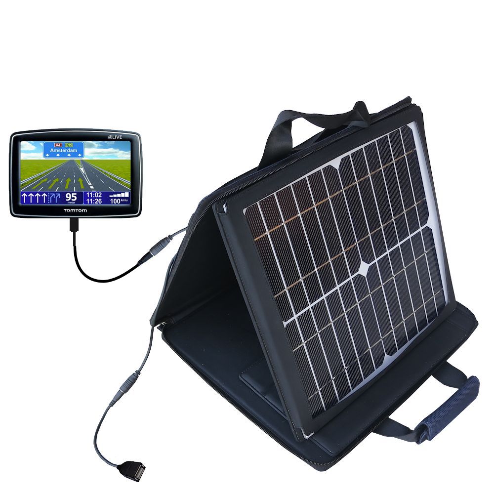 SunVolt Solar Charger compatible with the TomTom XL Live IQ Routes and one other device - charge from sun at wall outlet-like speed