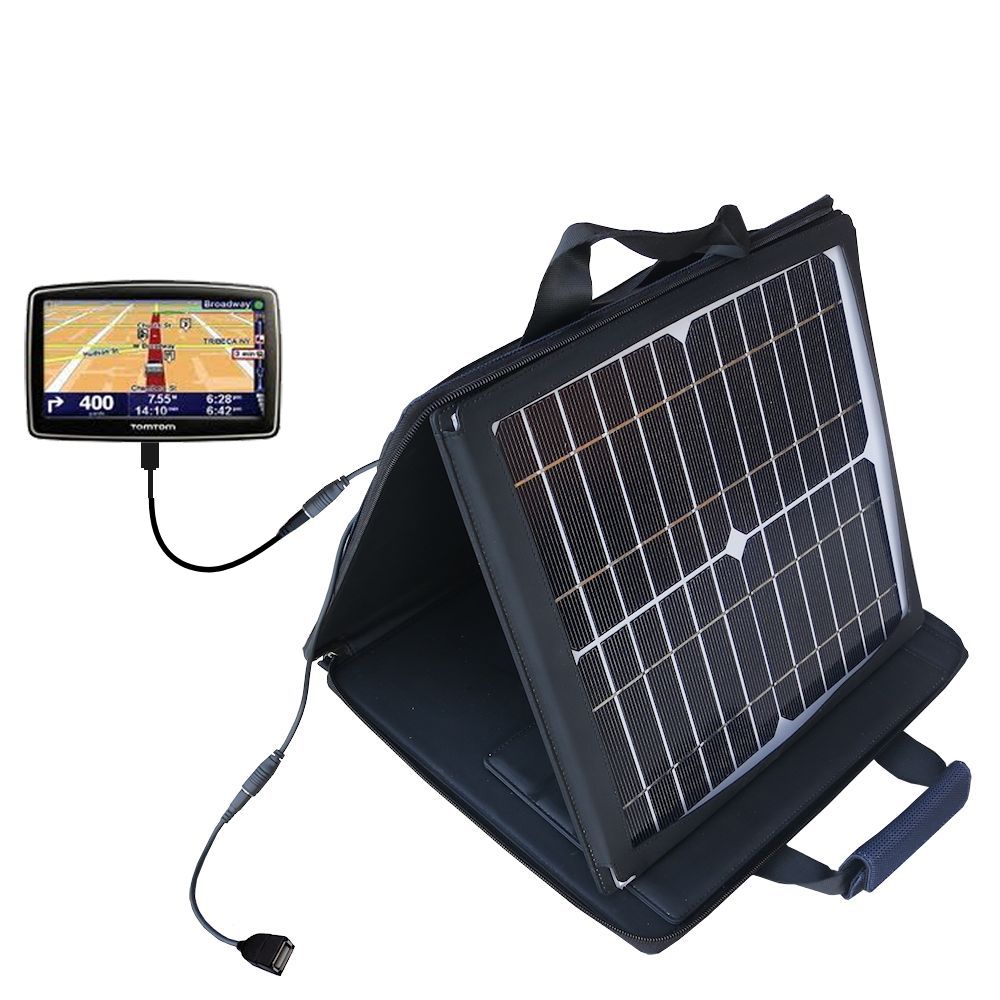 SunVolt Solar Charger compatible with the TomTom XXL 540 WTE 540TM and one other device - charge from sun at wall outlet-like speed