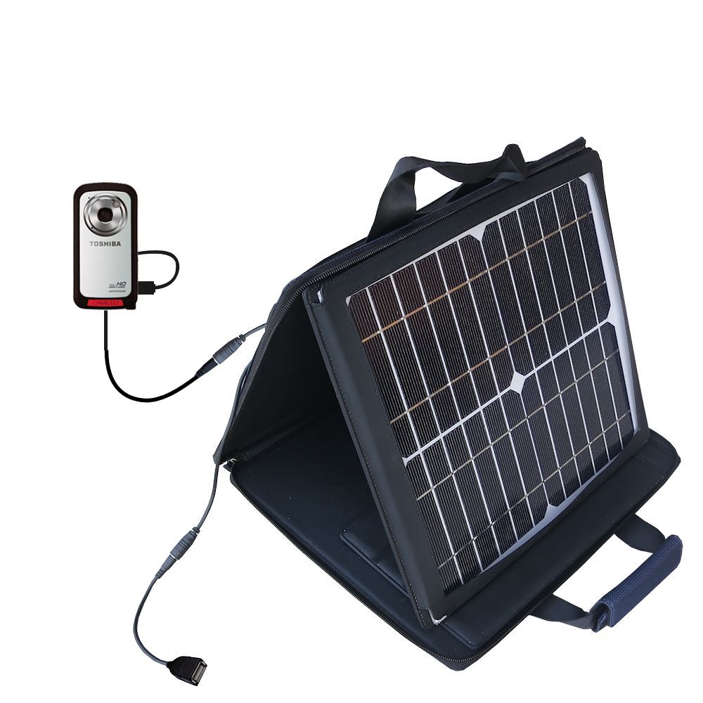 SunVolt Solar Charger compatible with the Toshiba Camileo BW10 Waterproof HD Camcorder and one other device - charge from sun at wall outlet-like speed