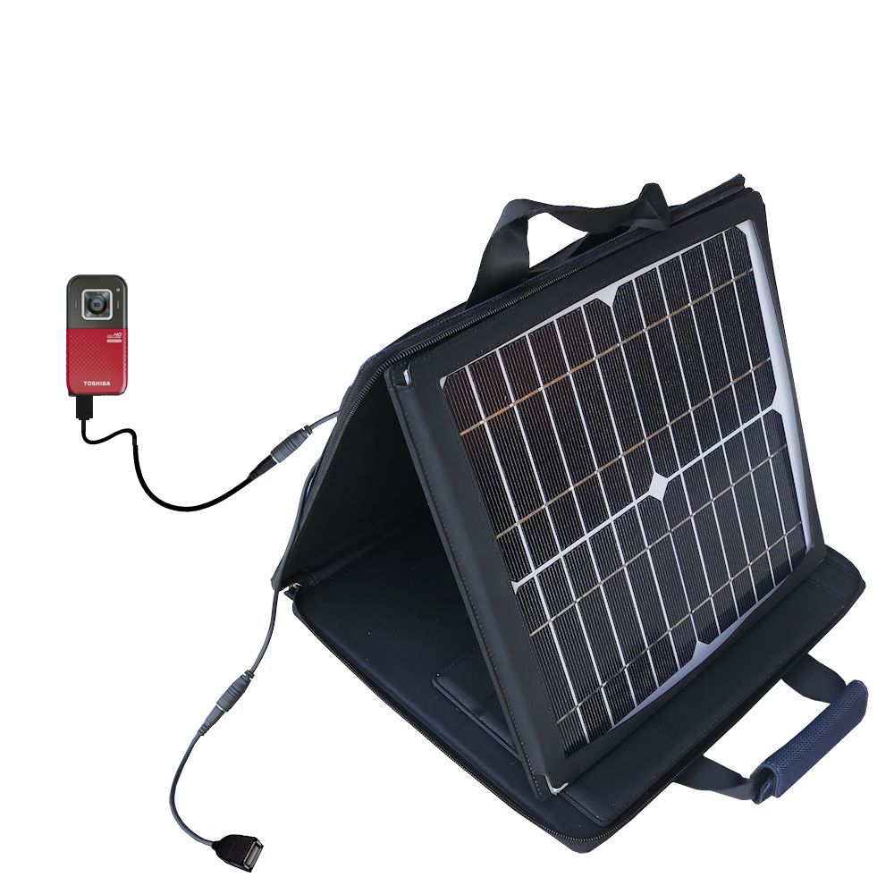 SunVolt Solar Charger compatible with the Toshiba Camileo BW20 and one other device - charge from sun at wall outlet-like speed