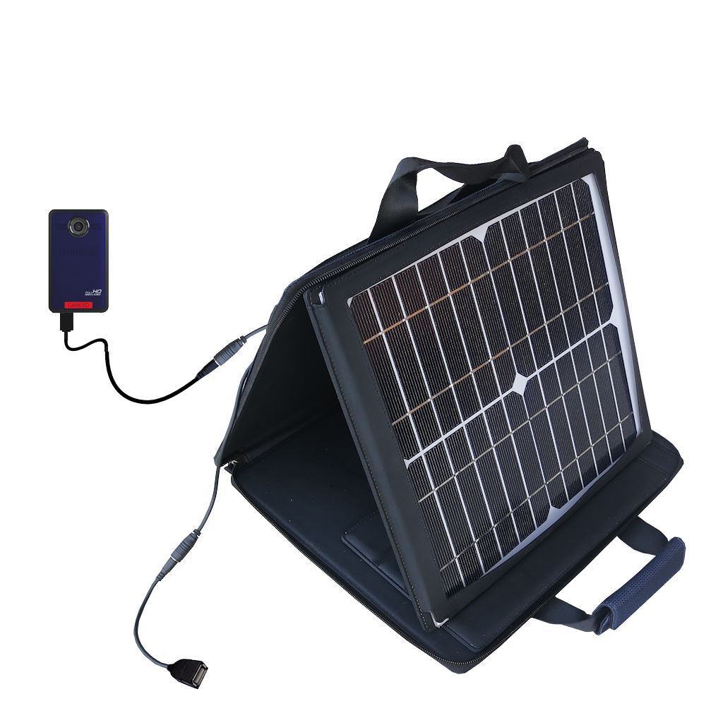 SunVolt Solar Charger compatible with the Toshiba Camileo Clip and one other device - charge from sun at wall outlet-like speed
