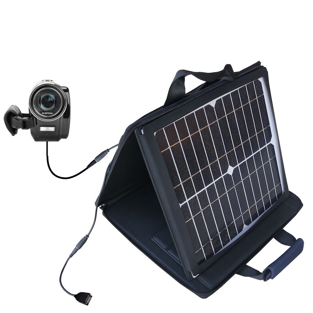 SunVolt Solar Charger compatible with the Toshiba CAMILEO H30 HD Camcorder and one other device - charge from sun at wall outlet-like speed