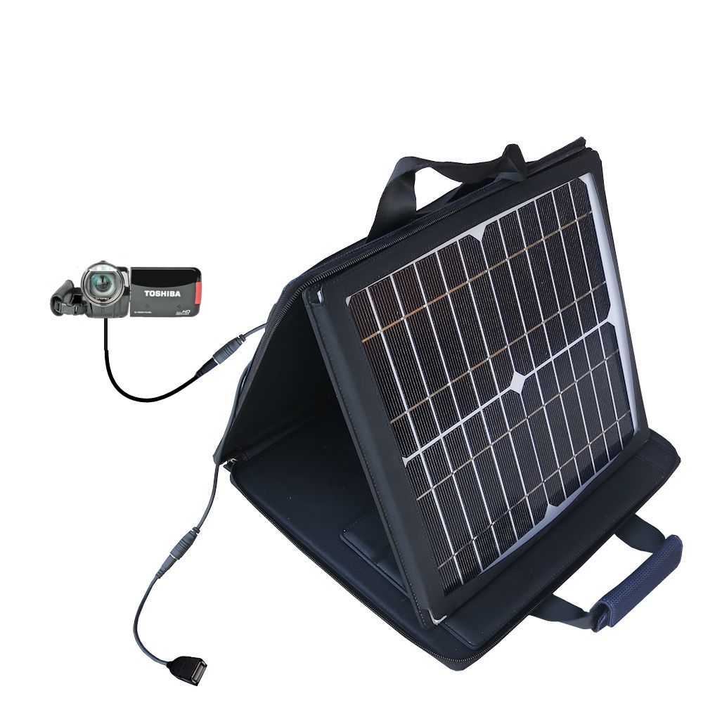 SunVolt Solar Charger compatible with the Toshiba CAMILEO X100 HD Camcorder and one other device - charge from sun at wall outlet-like speed