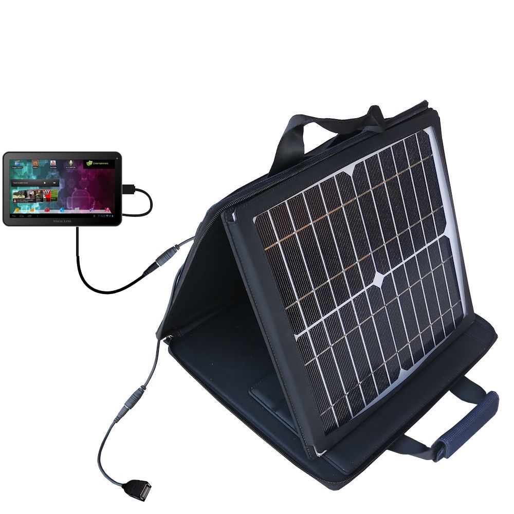 SunVolt Solar Charger compatible with the Visual Land Prestige Pro 10D and one other device - charge from sun at wall outlet-like speed