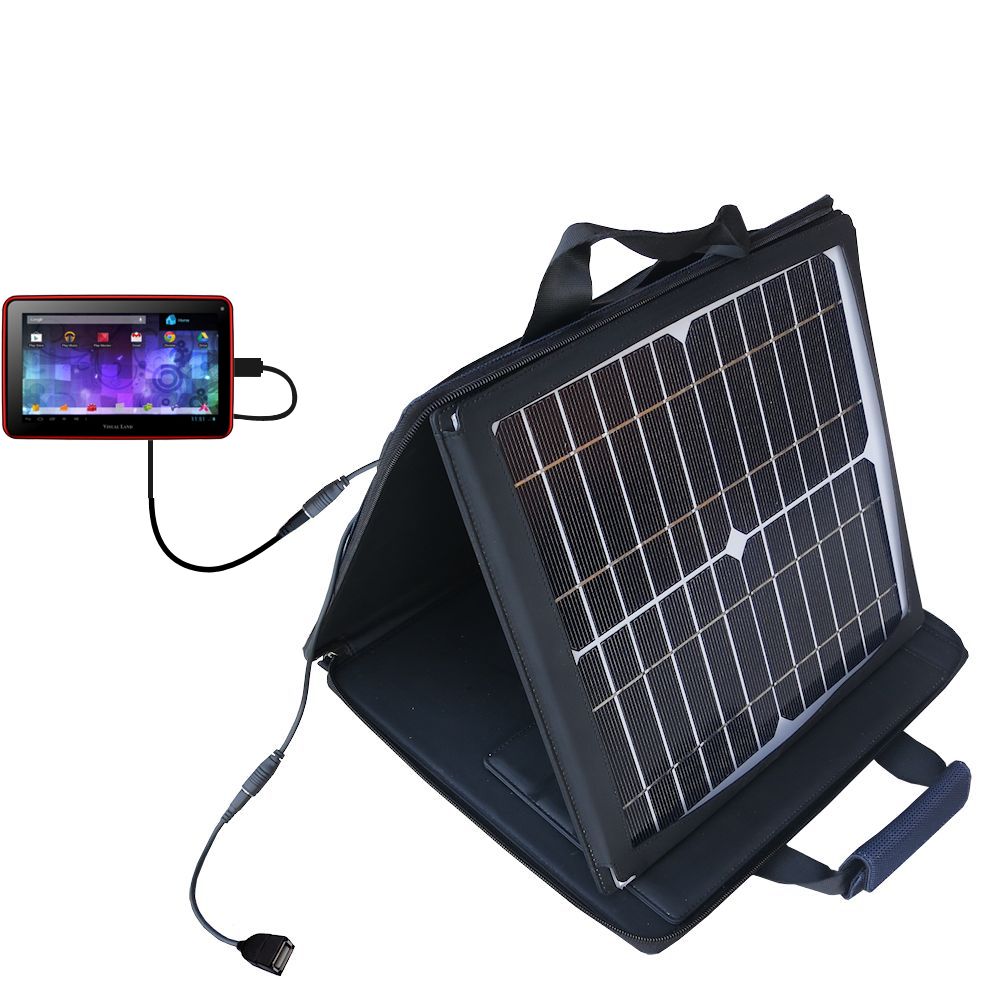 SunVolt Solar Charger compatible with the Visual Land Prestige Pro 7D and one other device - charge from sun at wall outlet-like speed