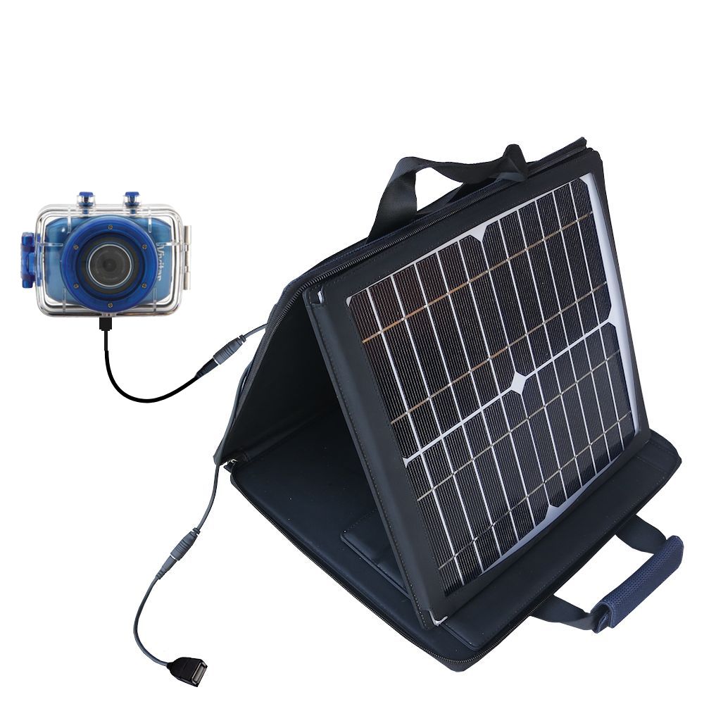 SunVolt Solar Charger compatible with the Vivitar DVR 785HD and one other device - charge from sun at wall outlet-like speed