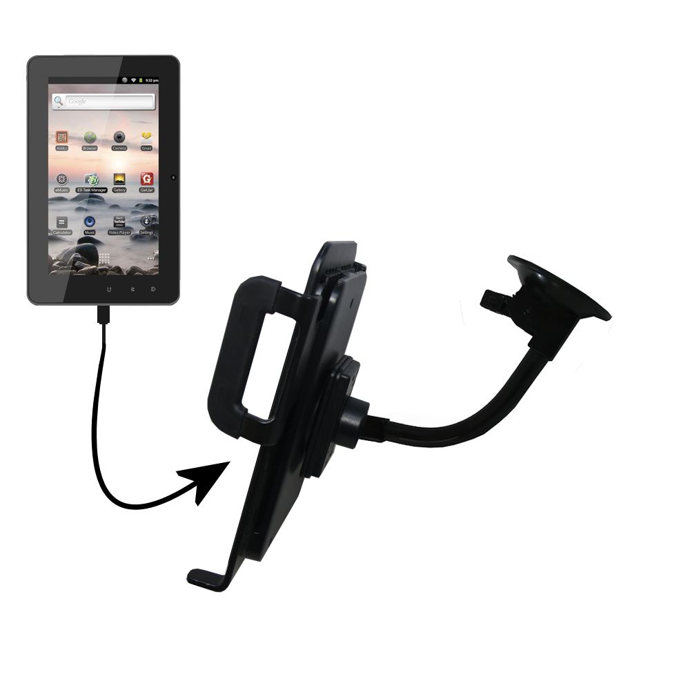 Gooseneck Holder Base with Suction Cup Mount compatible with Coby Kyros MID7127 Tablet