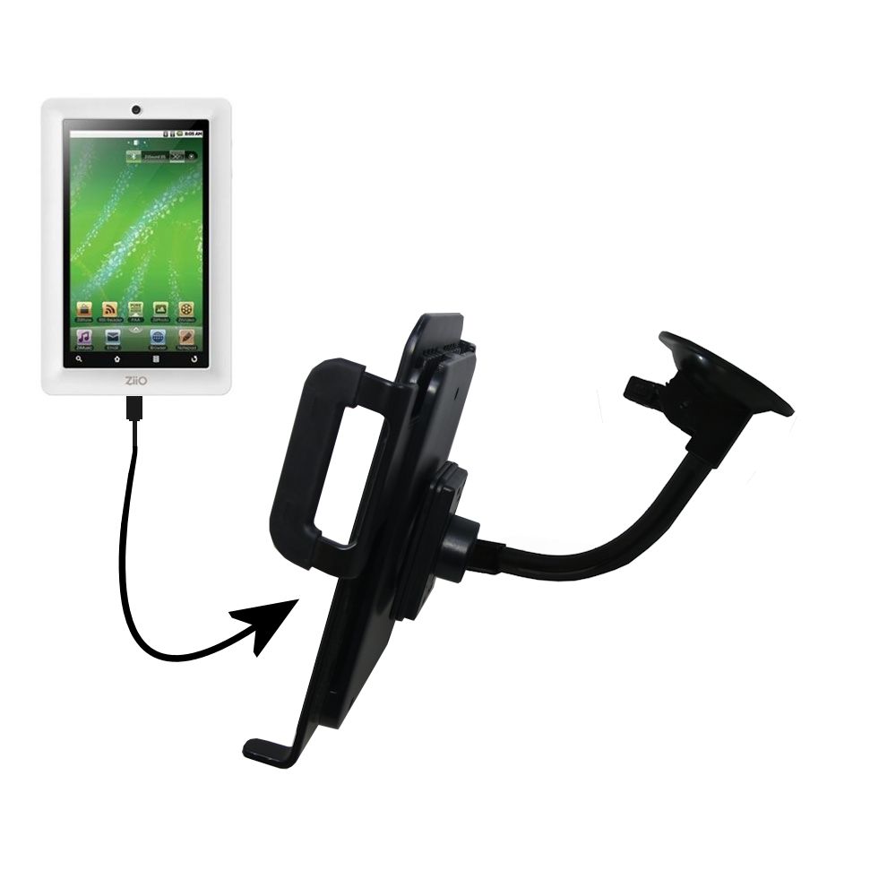 Gooseneck Holder Base with Suction Cup Mount compatible with Creative ZiiO 7 Tablet