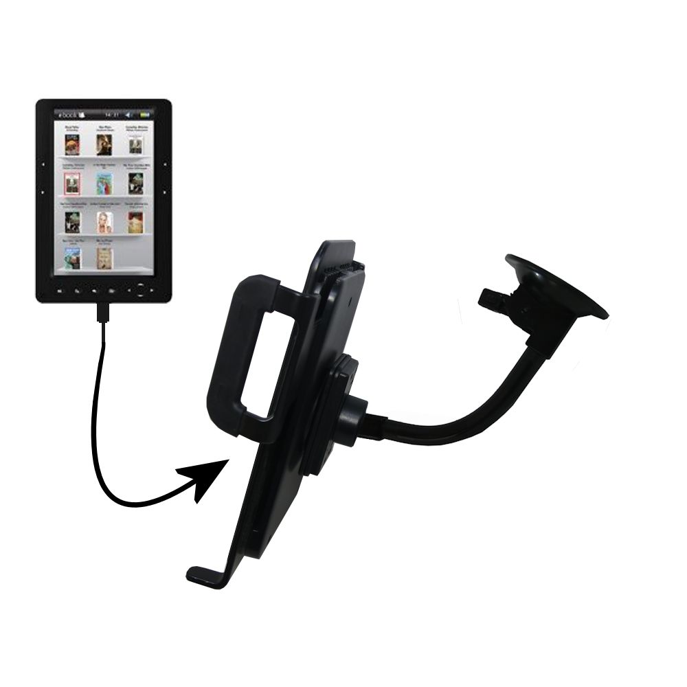 Gooseneck Holder Base with Suction Cup Mount compatible with Elonex 705EB Colour eBook Reader  Tablet