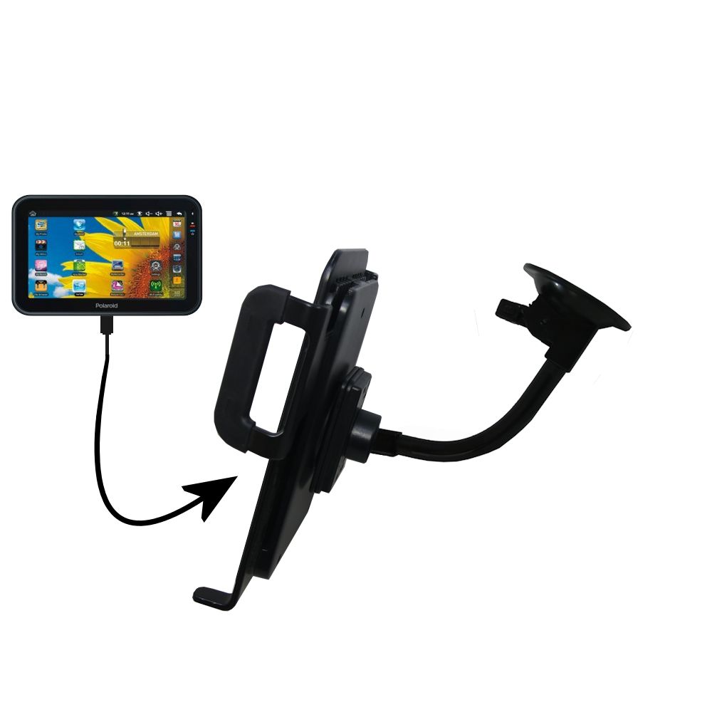 Unique Suction Cup Mount / Holder Stand designed for the Polaroid Tablet PMID701 Tablet