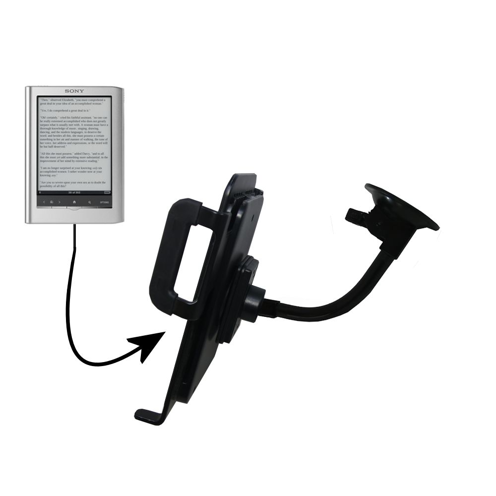 Unique Suction Cup Mount / Holder Stand designed for the Sony Reader PRS-505 Tablet