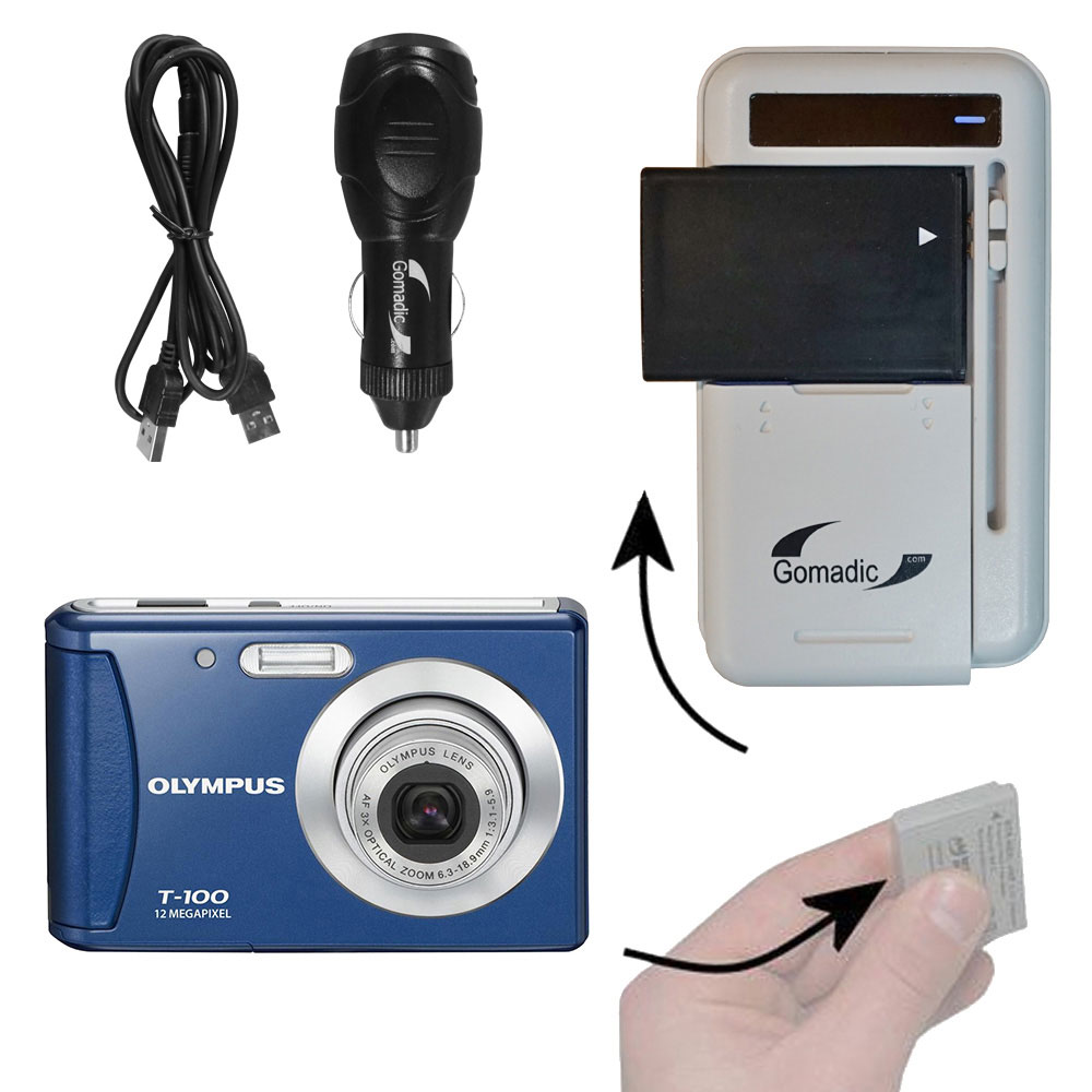 Gomadic Portable External Battery Charging Kit suitable for the Olympus T100 Digital Camera