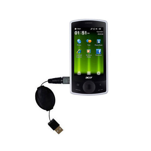 Retractable USB Power Port Ready charger cable designed for the Acer beTouch E100 E110 E120 and uses TipExchange