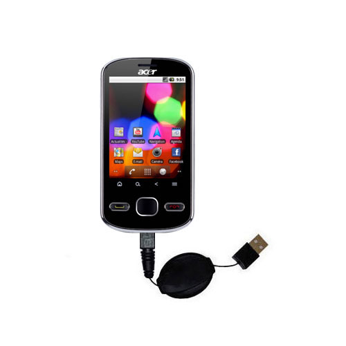 Retractable USB Power Port Ready charger cable designed for the Acer beTouch E140 E210 and uses TipExchange