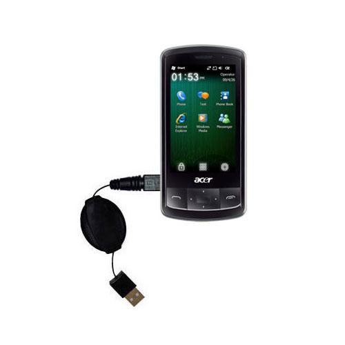Retractable USB Power Port Ready charger cable designed for the Acer beTouch E200 E210 and uses TipExchange