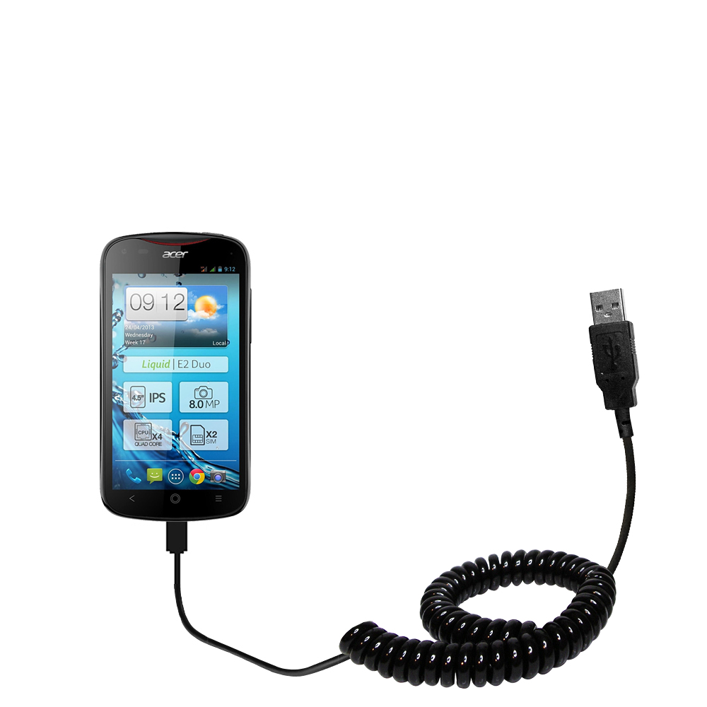 Coiled USB Cable compatible with the Acer Liquid E2