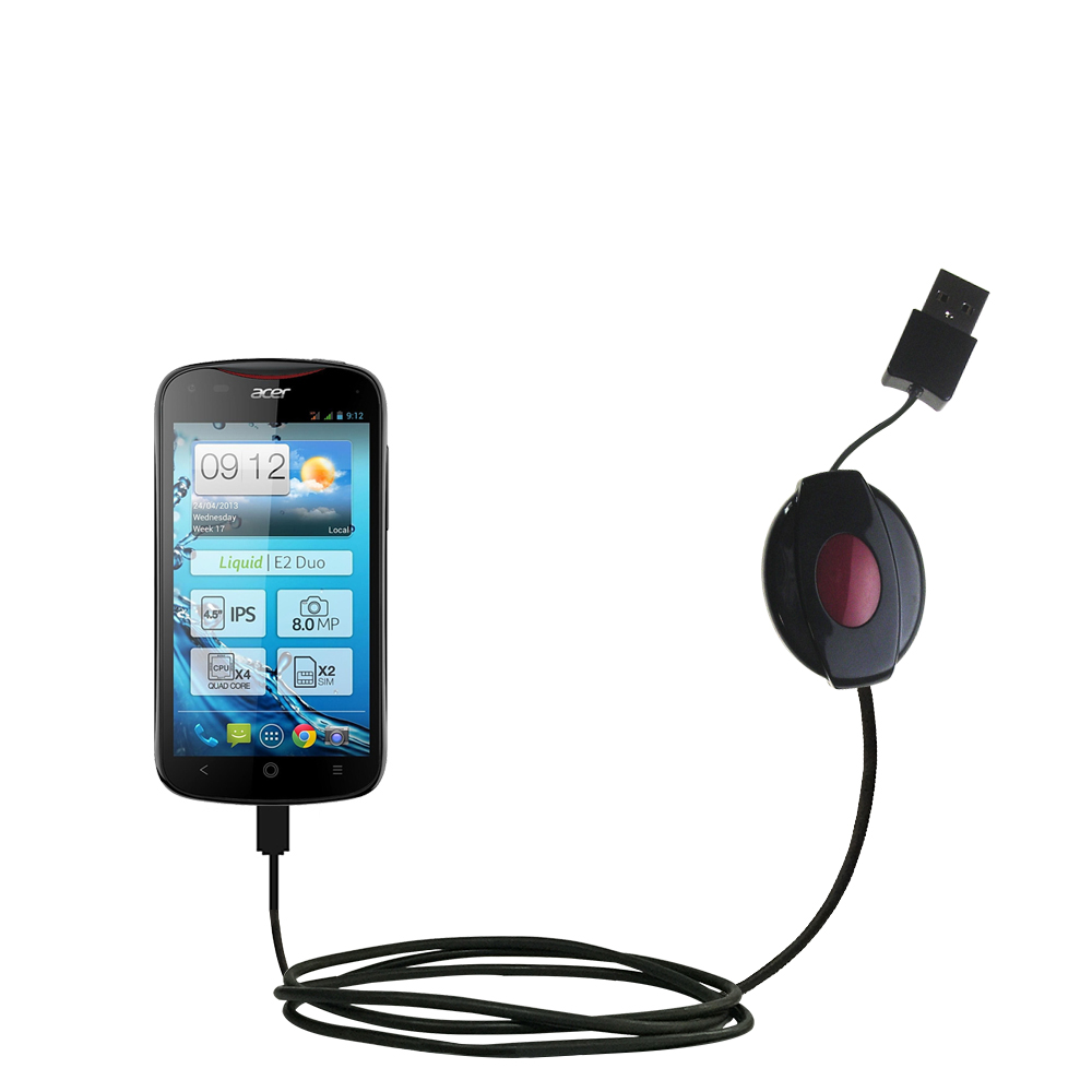 Retractable USB Power Port Ready charger cable designed for the Acer Liquid E2 and uses TipExchange