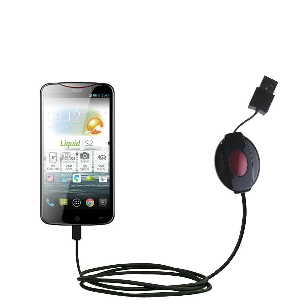 Retractable USB Power Port Ready charger cable designed for the Acer Liquid S2 and uses TipExchange