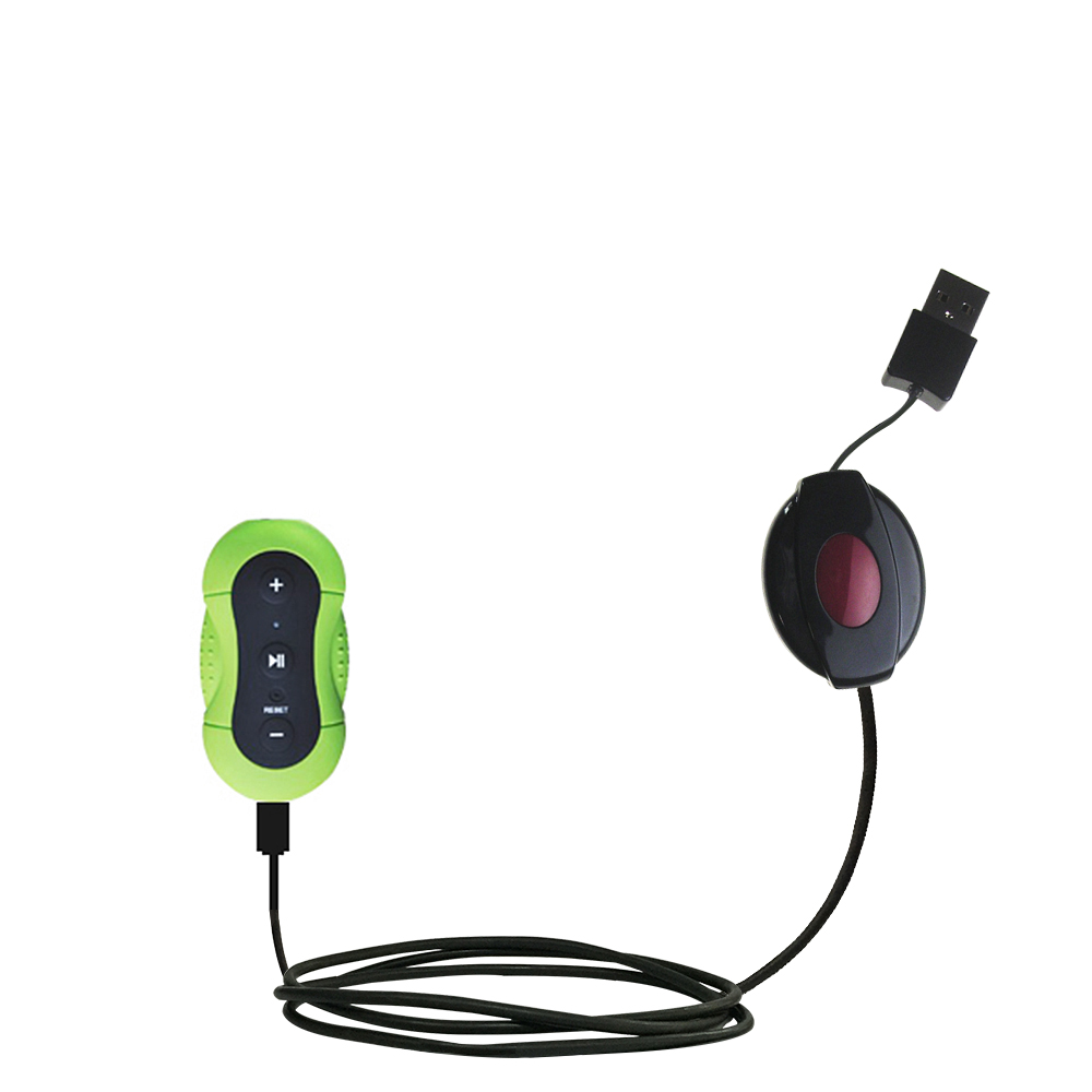 Retractable USB Power Port Ready charger cable designed for the Aerb Waterproof MP3 Player and uses TipExchange