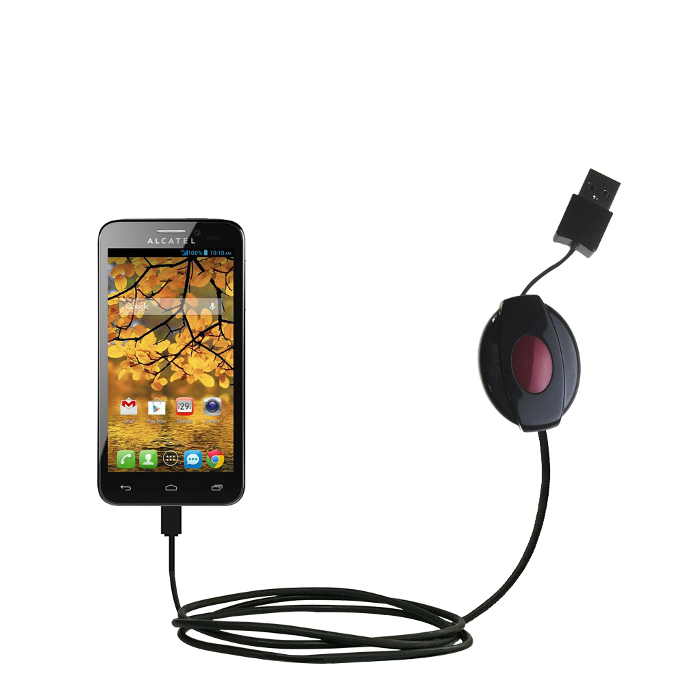 Retractable USB Power Port Ready charger cable designed for the Alcatel One Touch Fierce and uses TipExchange