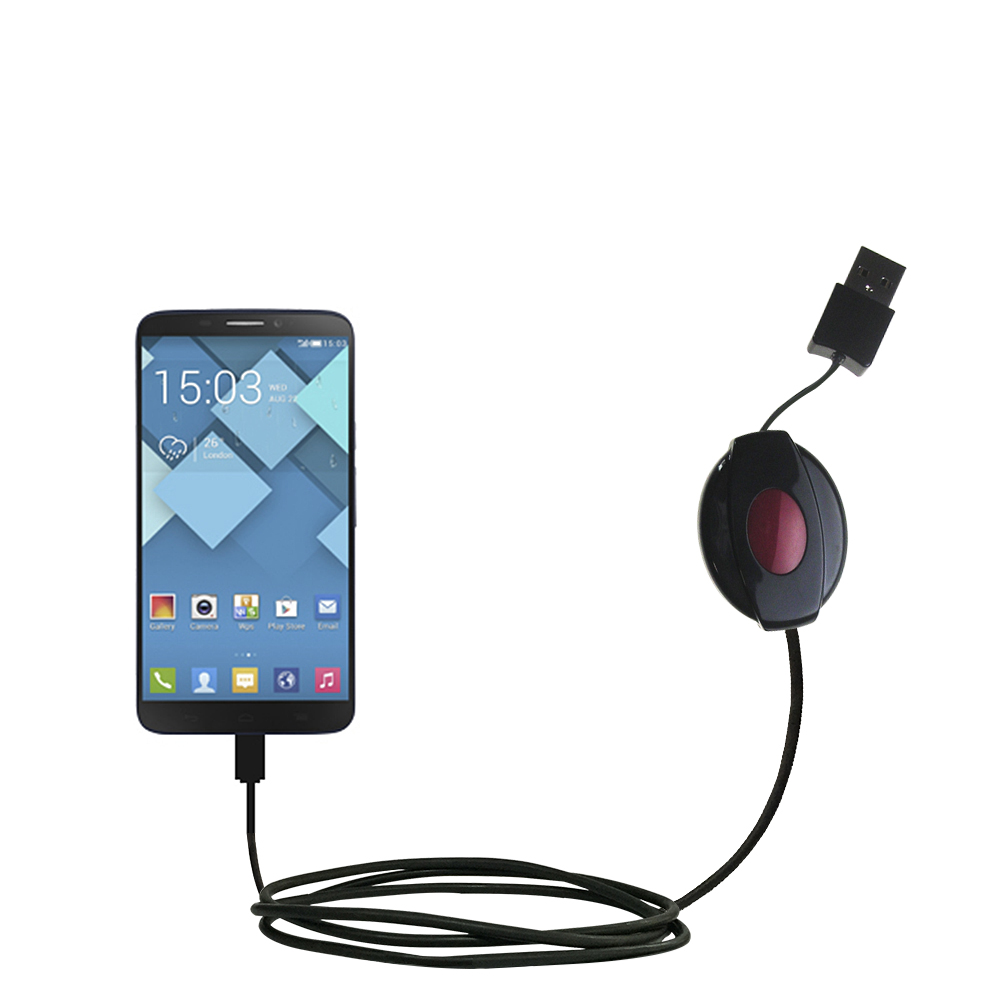Retractable USB Power Port Ready charger cable designed for the Alcatel One Touch Hero and uses TipExchange