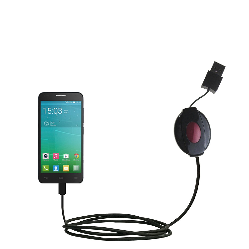 Retractable USB Power Port Ready charger cable designed for the Alcatel One Touch Idol S / Alpha and uses TipExchange