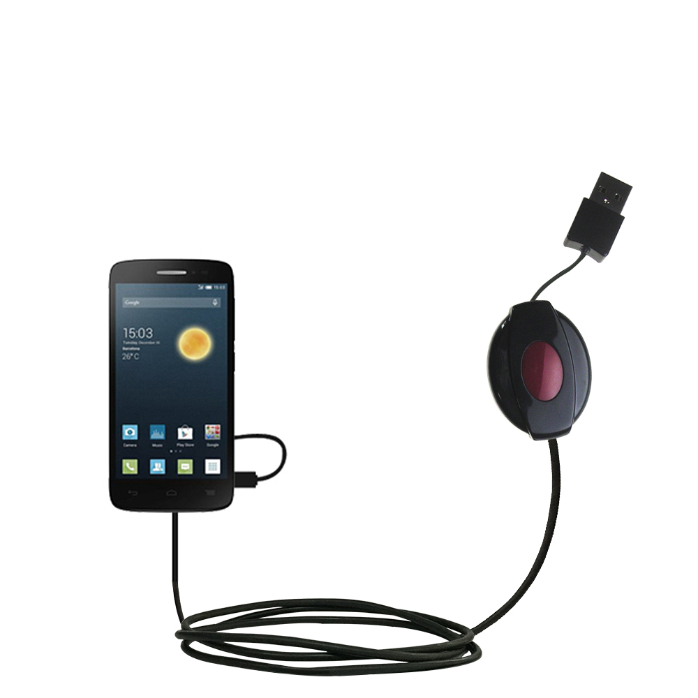 Retractable USB Power Port Ready charger cable designed for the Alcatel One Touch Snap and uses TipExchange