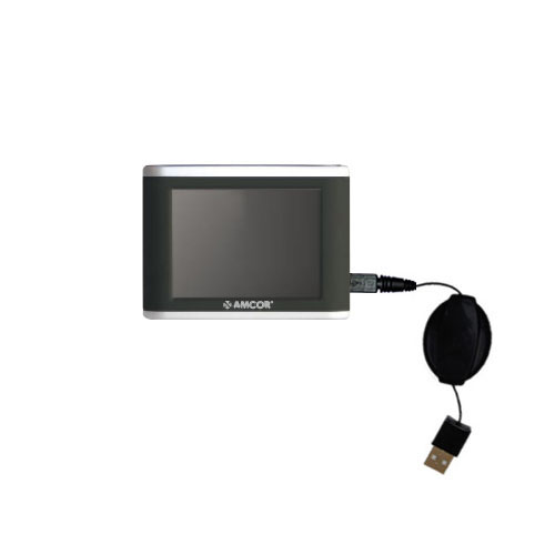 Retractable USB Power Port Ready charger cable designed for the Amcor Navigation GPS 3600 3600B and uses TipExchange