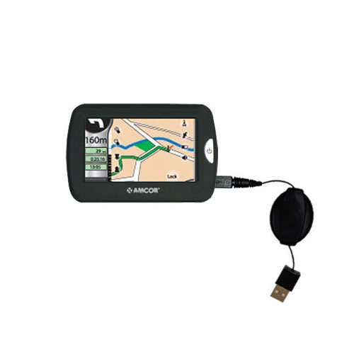 Retractable USB Power Port Ready charger cable designed for the Amcor Navigation GPS 4300 4500 and uses TipExchange