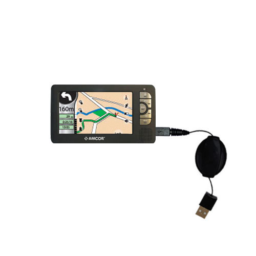 Retractable USB Power Port Ready charger cable designed for the Amcor Navigation GPS 5600 and uses TipExchange