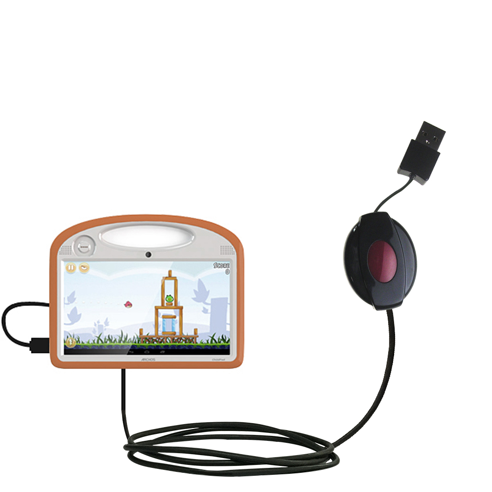 Retractable USB Power Port Ready charger cable designed for the Archos 101 Childpad and uses TipExchange