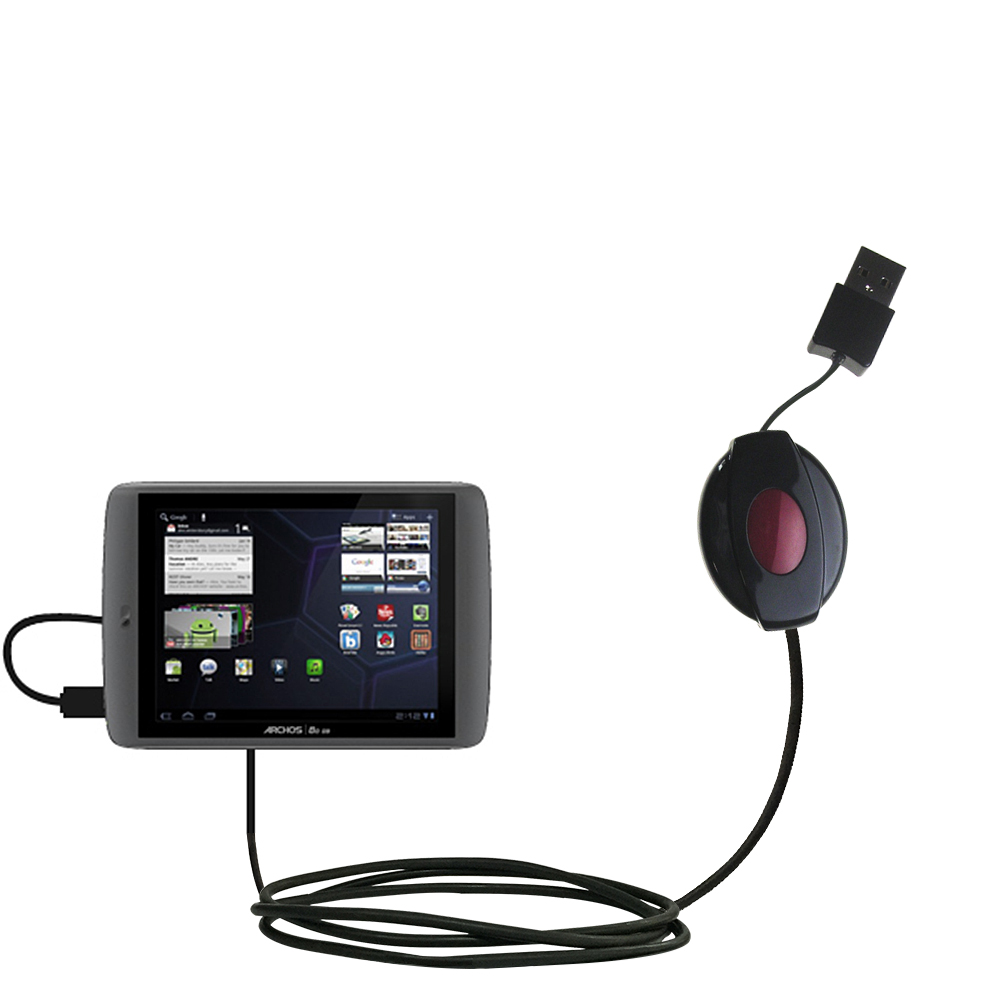 Retractable USB Power Port Ready charger cable designed for the Archos 101 G9 and uses TipExchange
