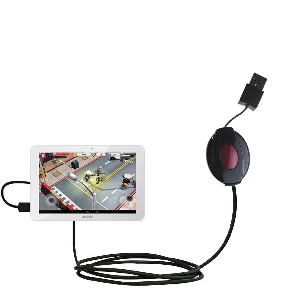 Retractable USB Power Port Ready charger cable designed for the Archos 101 Platinum and uses TipExchange
