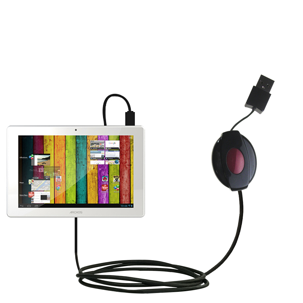 Retractable USB Power Port Ready charger cable designed for the Archos 101 Titanium and uses TipExchange