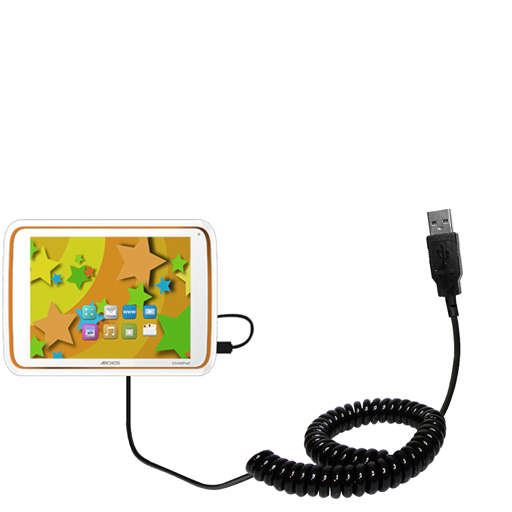 Coiled USB Cable compatible with the Archos 80 Childpad