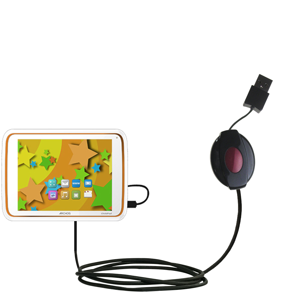 Retractable USB Power Port Ready charger cable designed for the Archos 80 Childpad and uses TipExchange