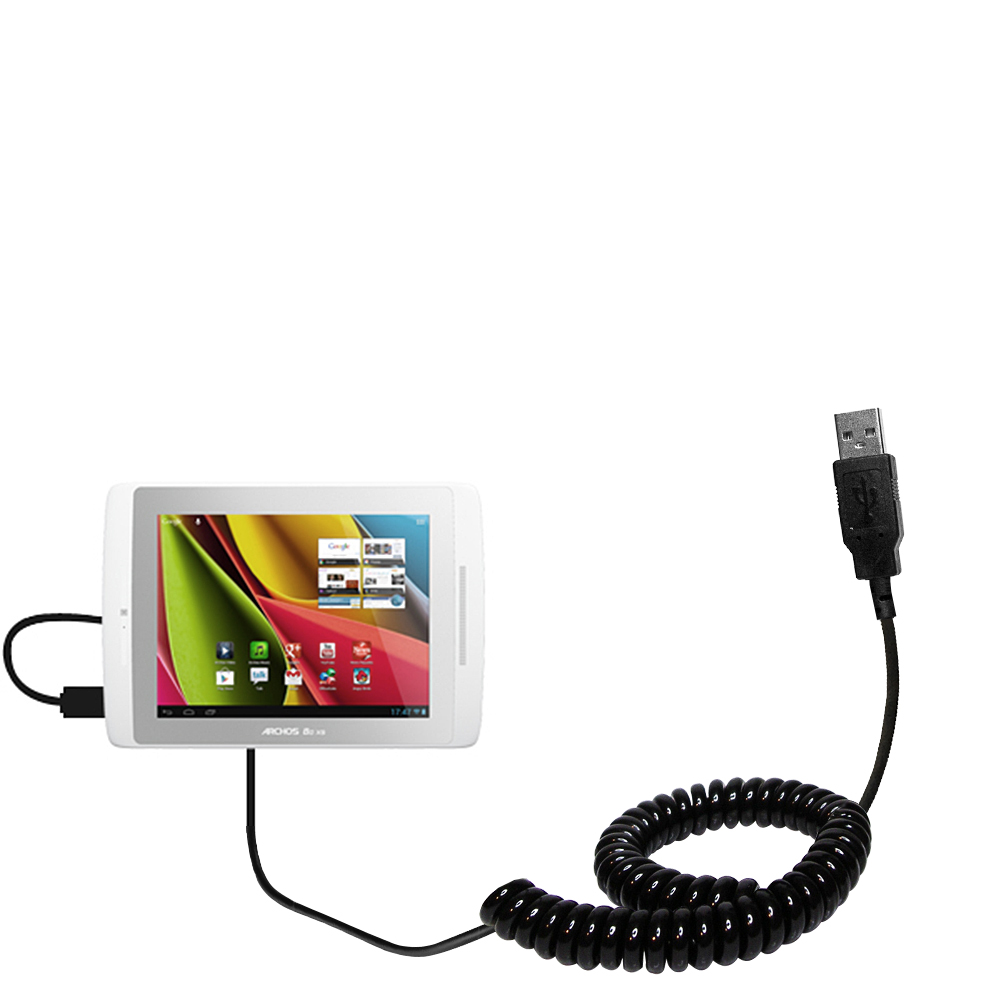 Coiled USB Cable compatible with the Archos 80 XS Gen 10