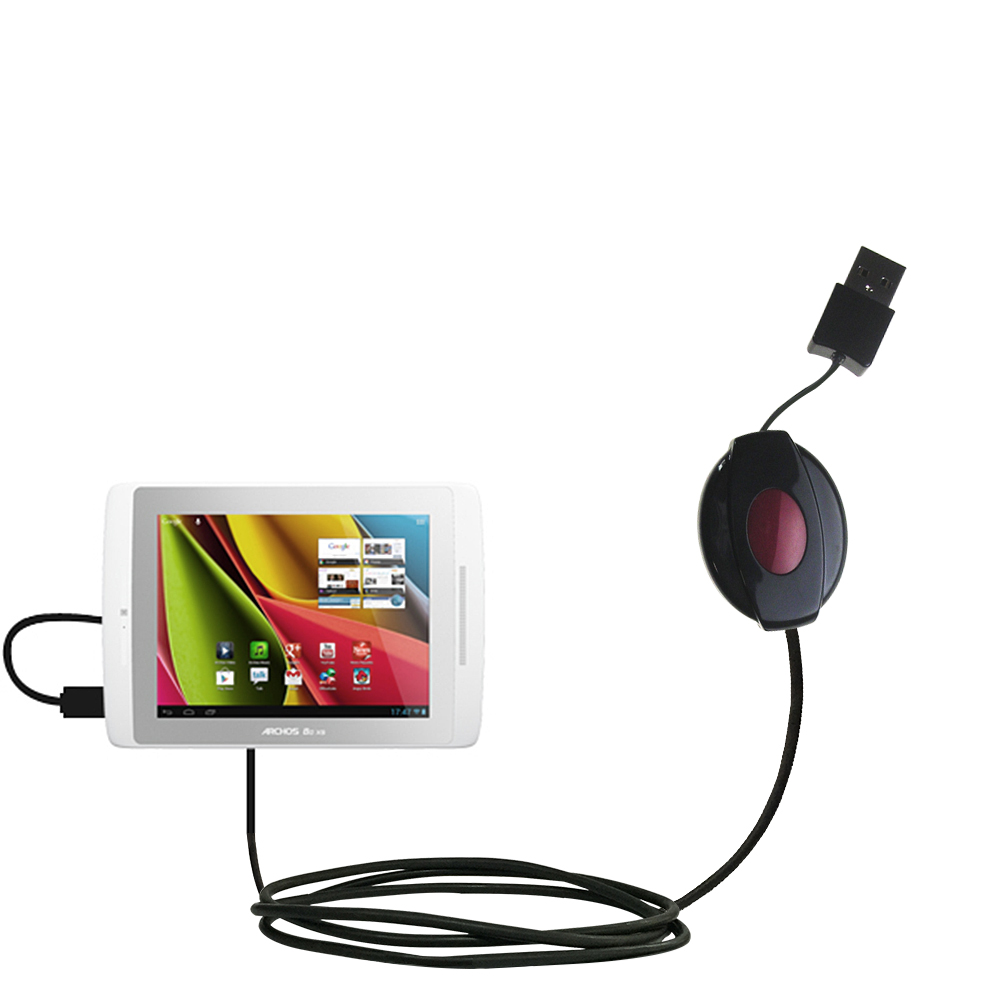 Retractable USB Power Port Ready charger cable designed for the Archos 80 XS Gen 10 and uses TipExchange