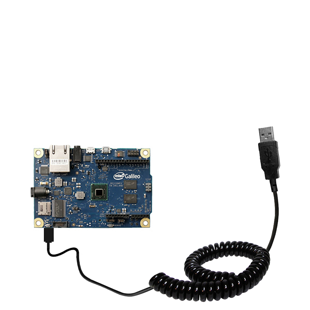 Coiled Power Hot Sync USB Cable suitable for the Arduino Intel Galileo with both data and charge features - Uses Gomadic TipExchange Technology