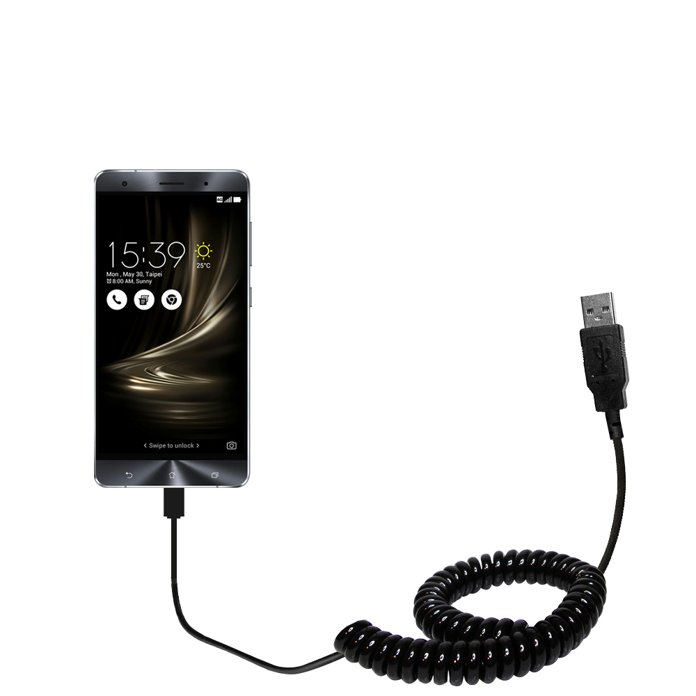 Coiled USB Cable compatible with the Asus Zenfone 3