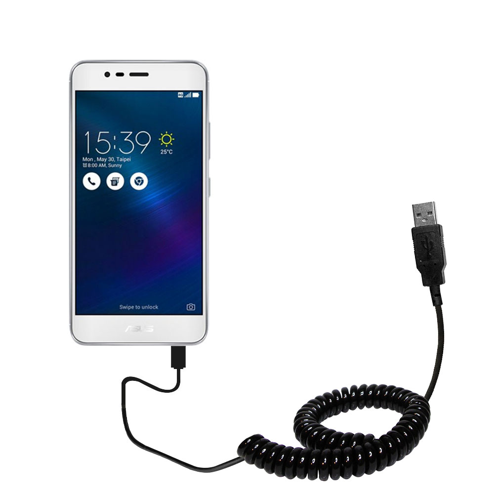 Coiled USB Cable compatible with the Asus ZenFone 3 Max