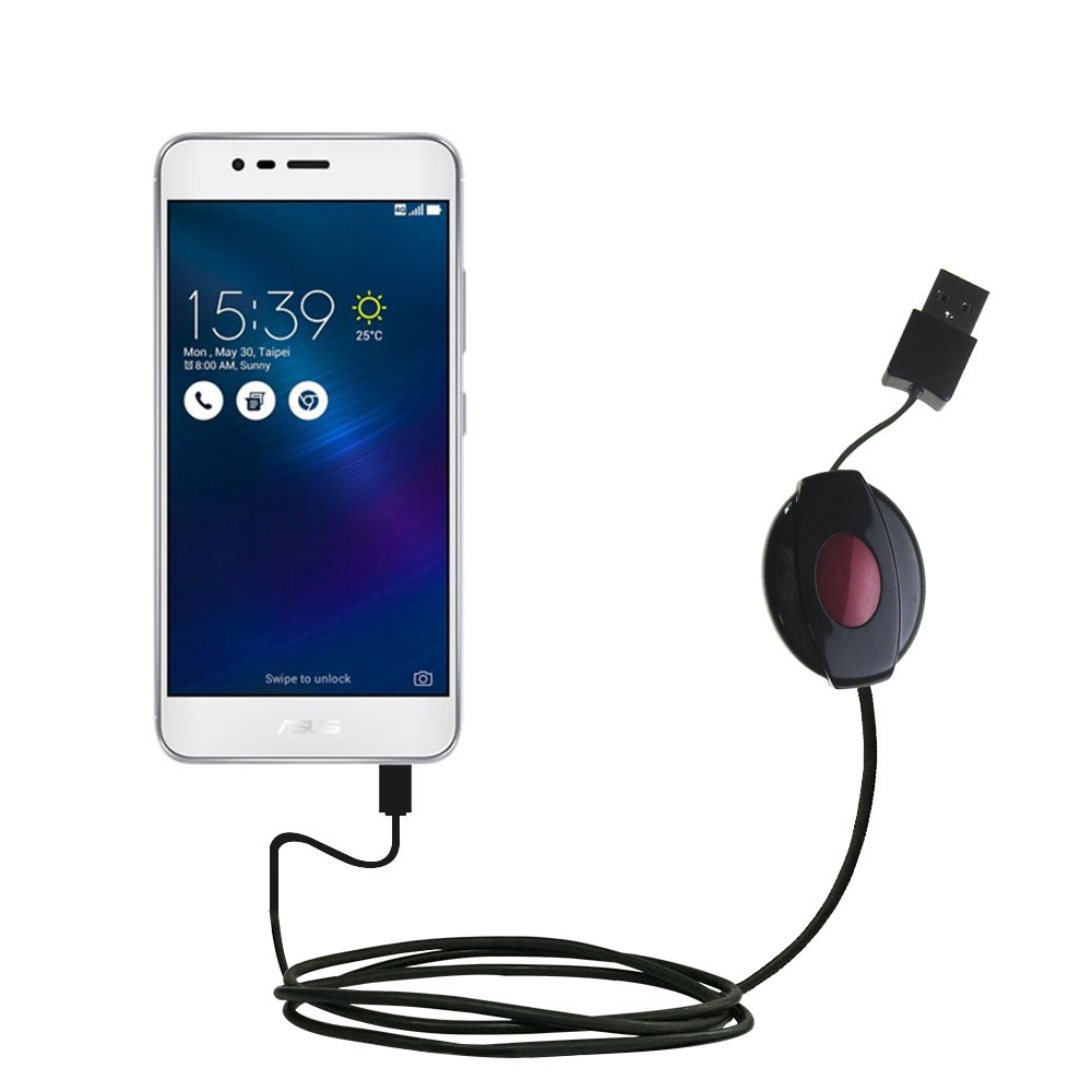 Retractable USB Power Port Ready charger cable designed for the Asus ZenFone 3 Max and uses TipExchange