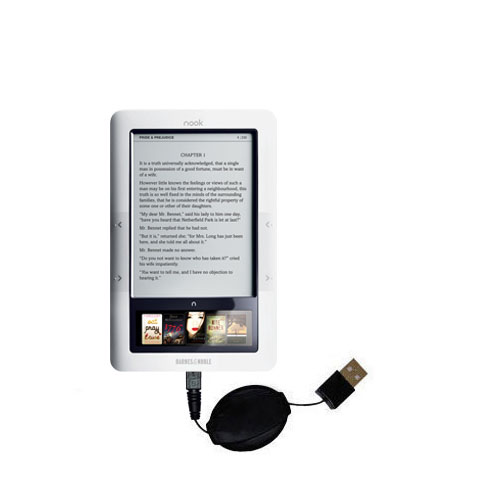 Retractable USB Power Port Ready charger cable designed for the Barnes and Noble Nook 3G Wi-Fi  and uses TipExchange