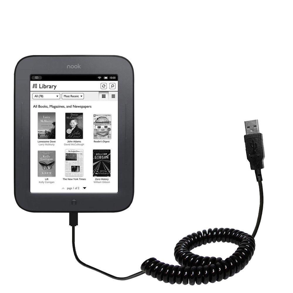 Coiled USB Cable compatible with the Barnes and Noble NOOK GlowLight BNRV500
