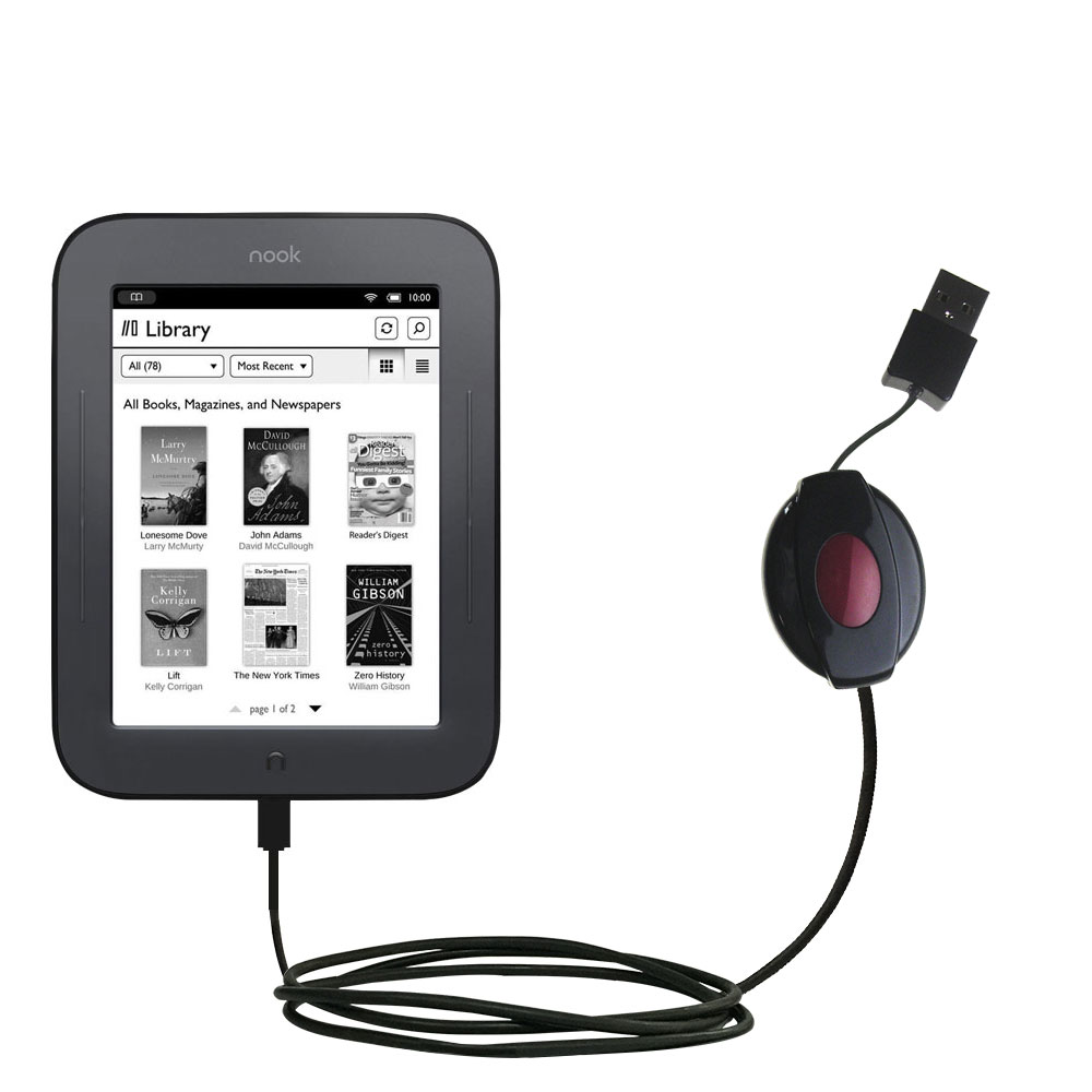 Retractable USB Power Port Ready charger cable designed for the Barnes and Noble NOOK GlowLight BNRV500 and uses TipExchange