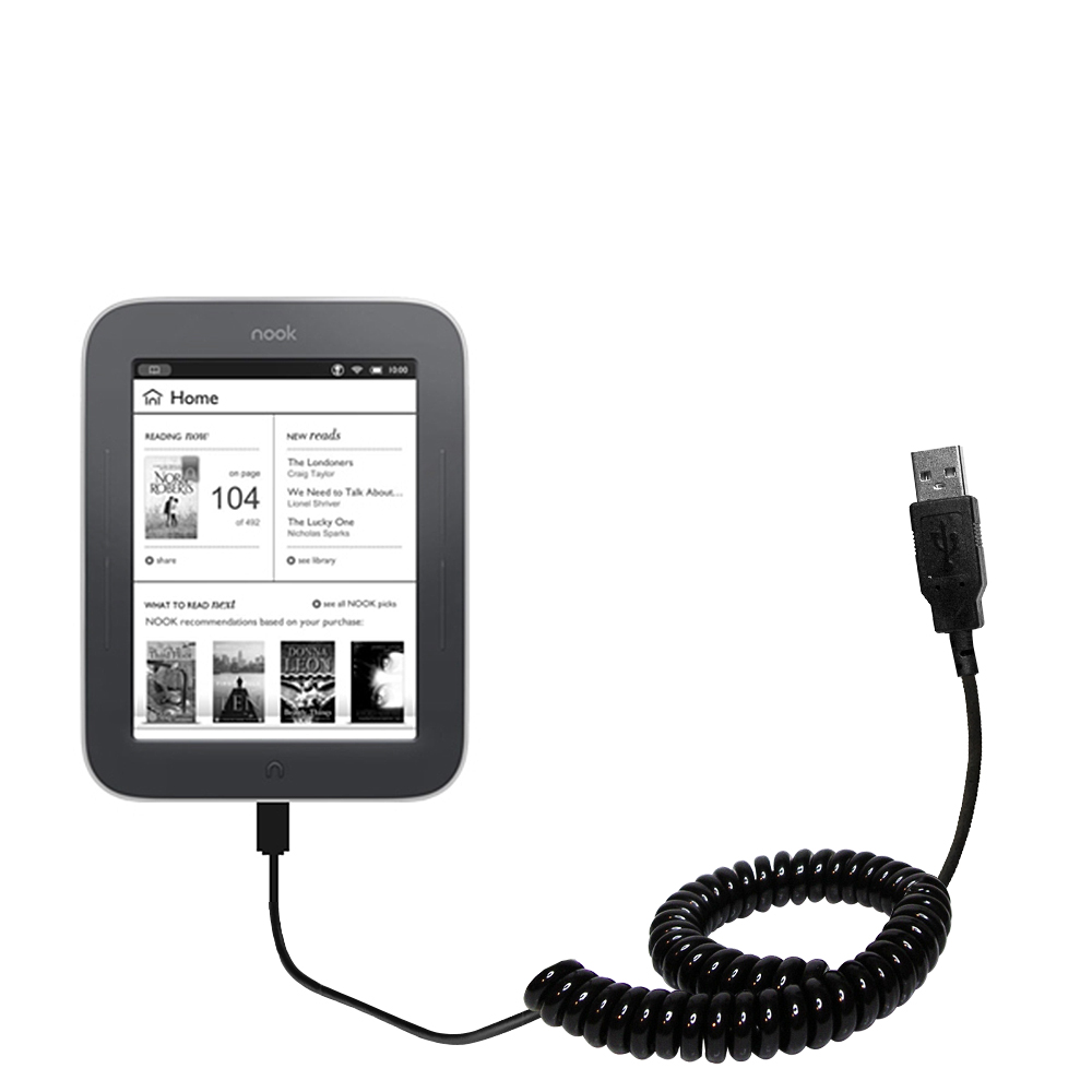 Coiled USB Cable compatible with the Barnes and Noble Nook Simple Touch