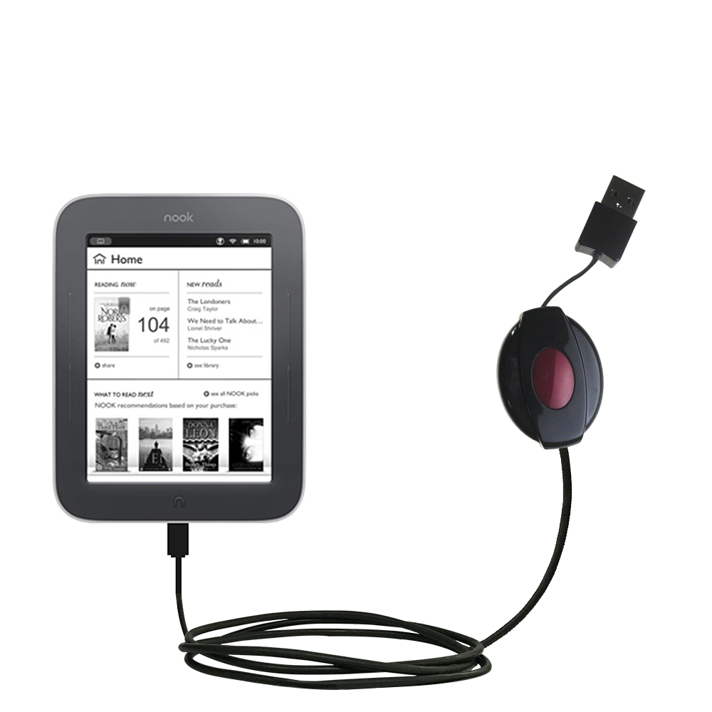 Retractable USB Power Port Ready charger cable designed for the Barnes and Noble Nook Simple Touch and uses TipExchange